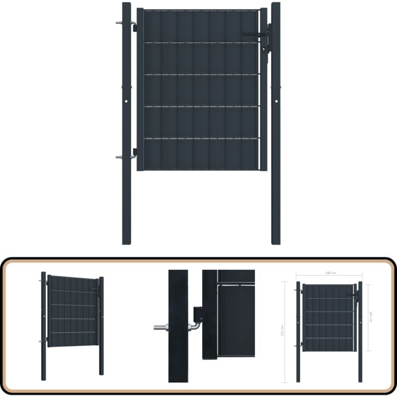 Zauntor PVC und Stahl 100x101 cm Anthrazit - Gartentor - Zauntor - Metalltor - Anthrazit - PVC