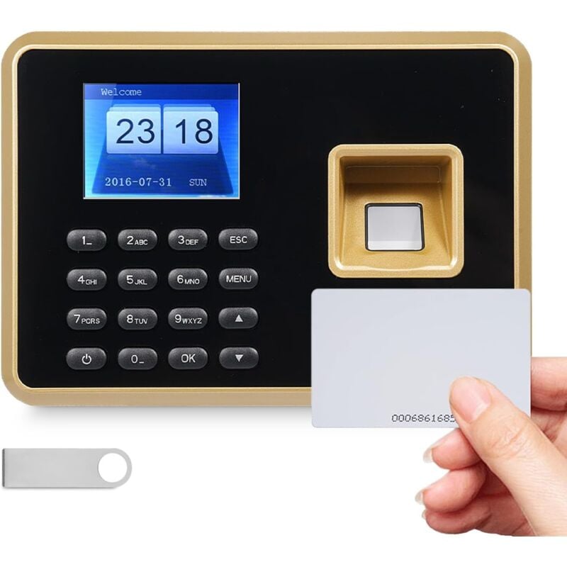 Zeiterfassungsgerät für Mitarbeiter, unterstützt 1000 Fingerabdrücke, 1000 Passwörter, 1000 Ausweise, Büro-Zeiterfassungsgerät, Gold