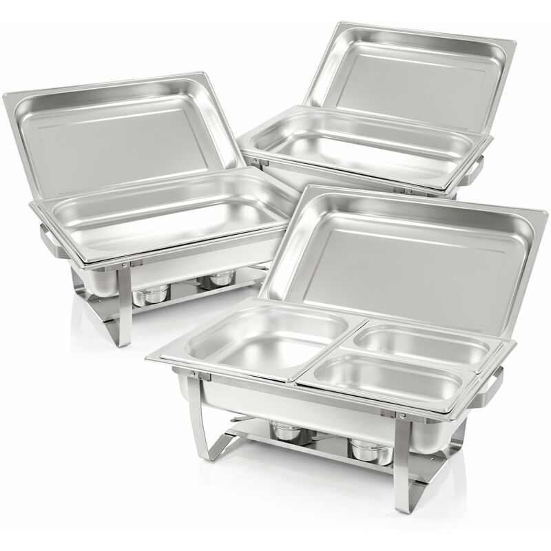 Mahlzeit - Chafing dish Profi Set 'Montpellier', 3x Edelstahl Warmhaltebehälter Essen, 21 teilig