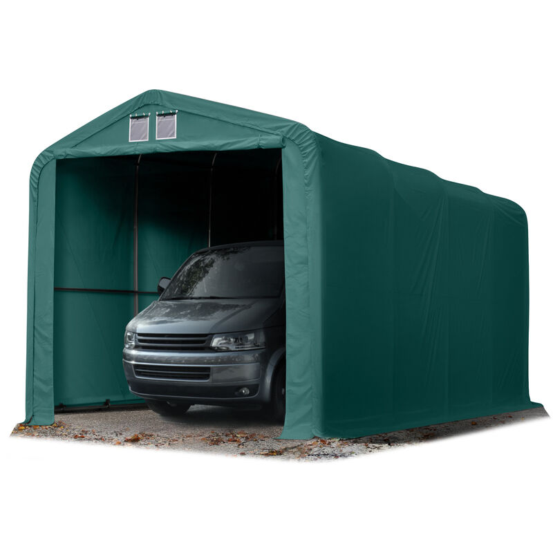 Wikinger Zeltgarage 4x8 m Lagerzelt Carport Torgröße 3,5x3,5 m für Boote, Wohnmobile, Traktoren - grün