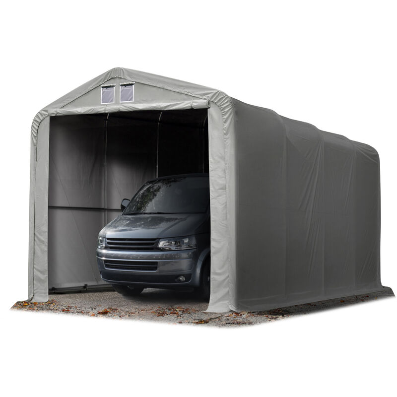 Wikinger Zeltgarage 4x8 m Lagerzelt Carport Torgröße 3,5x3,5 m für Boote, Wohnmobile, Traktoren - grau