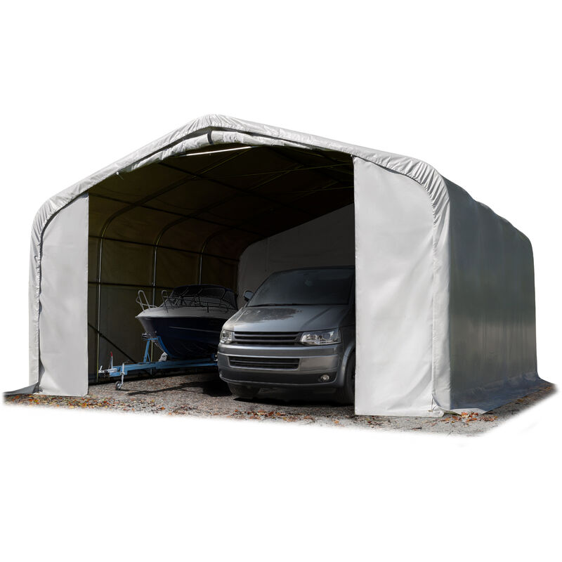 Wikinger Zeltgarage 6x6 m Lagerzelt Carport Torgröße 4,1x2,9 m für Boote, Wohnmobile, Traktoren - grau