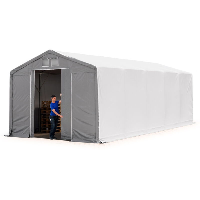 Zelthalle 5x10m Lagerzelt Industriezelt 3m Seitenhöhe PVC Plane 850 N grau 100% wasserdicht Ganzjahreszelt mit Schiebetor