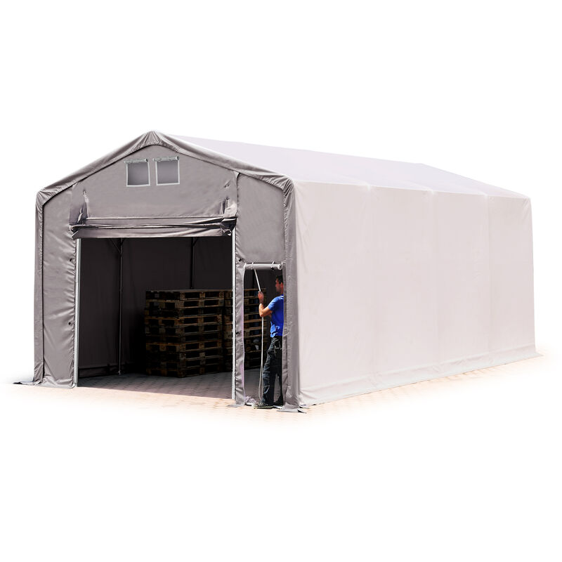 Zelthalle 5x8m Lagerzelt Industriezelt 3m Seitenhöhe pvc Plane 850 n grau 100% wasserdicht Ganzjahreszelt mit Hochziehtor