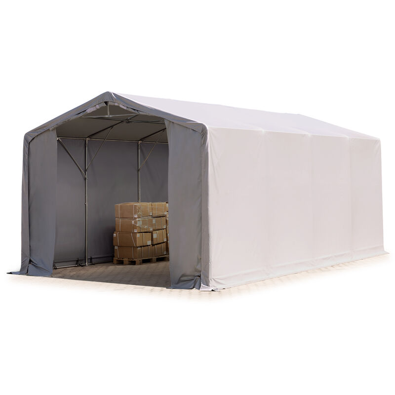 Zelthalle 5x8m Lagerzelt Industriezelt 3m Seitenhöhe pvc Plane 850 n grau 100% wasserdicht Ganzjahreszelt mit Reißverschlusstor