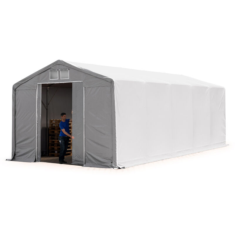 Zelthalle 6x10m Lagerzelt Industriezelt 3m Seitenhöhe pvc Plane 850 n grau 100% wasserdicht Ganzjahreszelt mit Schiebetor