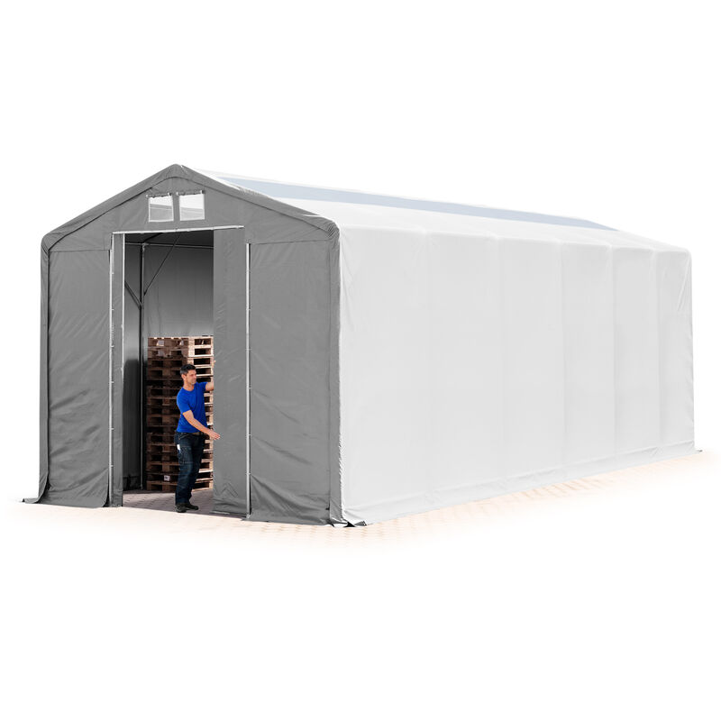 Zelthalle 6x12m Lagerzelt Industriezelt 3,6m Seitenhöhe pvc Plane 850 n mit Oberlicht grau 100% wasserdicht mit Schiebetor