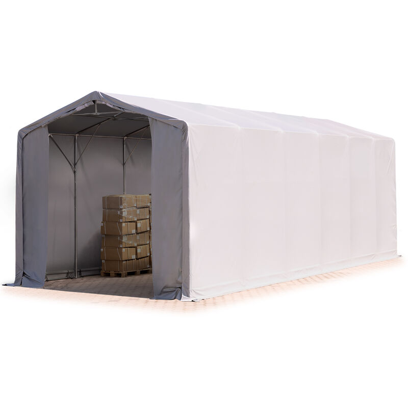 Zelthalle 6x12m Lagerzelt Industriezelt 4m Seitenhöhe pvc Plane 850 n grau 100% wasserdicht Ganzjahreszelt mit Reißverschlusstor