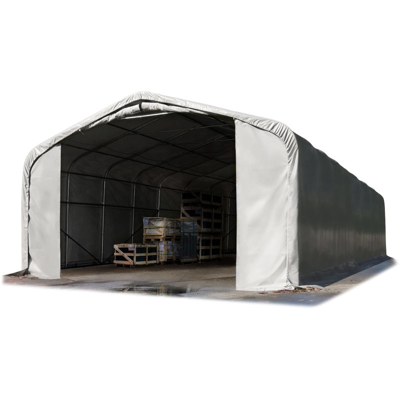 Toolport Standsichere Lagerhalle / Lagerzelt 6 x 12 m / h 2,6m / mit Statik feuersichere PRIMEtex pvc Plane 2300 n Weidezelt grau