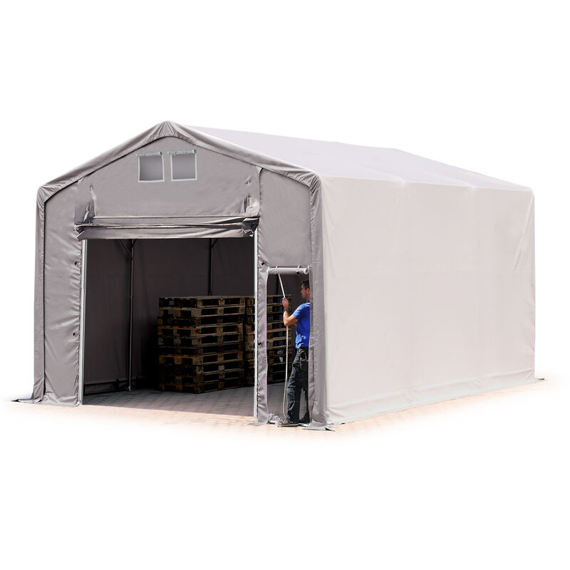 Zelthalle 6x6m Lagerzelt Industriezelt 3m Seitenhöhe pvc Plane 850 n grau 100% wasserdicht Ganzjahreszelt mit Hochziehtor