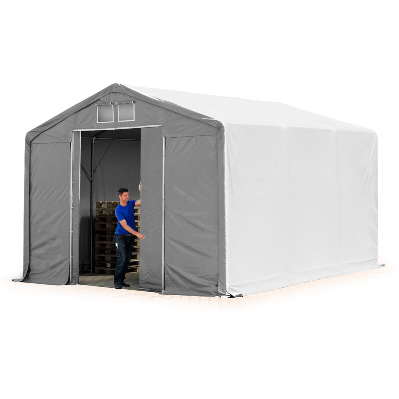 Zelthalle 6x6m Lagerzelt Industriezelt 3m Seitenhöhe pvc Plane 850 n grau 100% wasserdicht Ganzjahreszelt mit Schiebetor