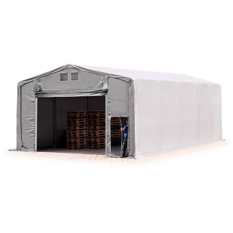 Zelthalle 5x10 m Lagerzelt PRIMEtex 2300 robuste pvc Plane grau 3,6m Seitenhöhe mit Reißverschlusstor - Toolport