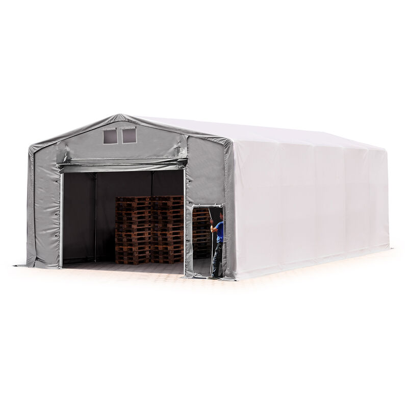 Zelthalle 8x10m Lagerzelt Industriezelt 4m Seitenhöhe pvc Plane 850 n grau 100% wasserdicht Ganzjahreszelt mit Hochziehtor