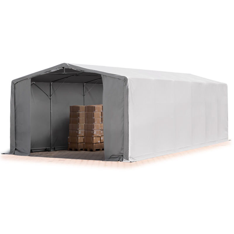 Zelthalle 8x12m Lagerzelt Industriezelt 4m Seitenhöhe pvc Plane 850 n grau 100% wasserdicht Ganzjahreszelt mit Reißverschlusstor