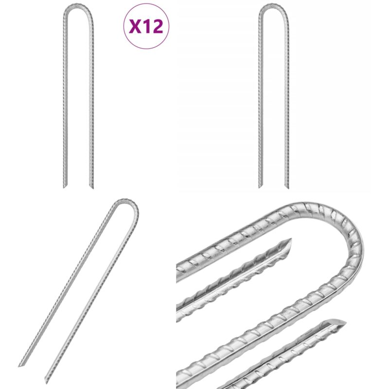 Zeltheringe 12 Stk. U-Form 37 cm Ø10 mm Verzinkter Stahl - Zeltheringe - Campingausrüstung - Zeltzubehör - Bodenanker - Gartenbedarf - Home & Living