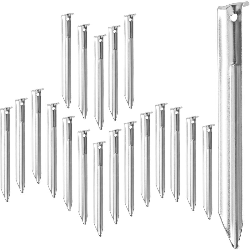Relaxdays Zeltheringe 20er Set, V-förmig, stabil, mit Öse, Widerhaken, 18 cm Hering für Zeltbefestigung, Stahl, silber