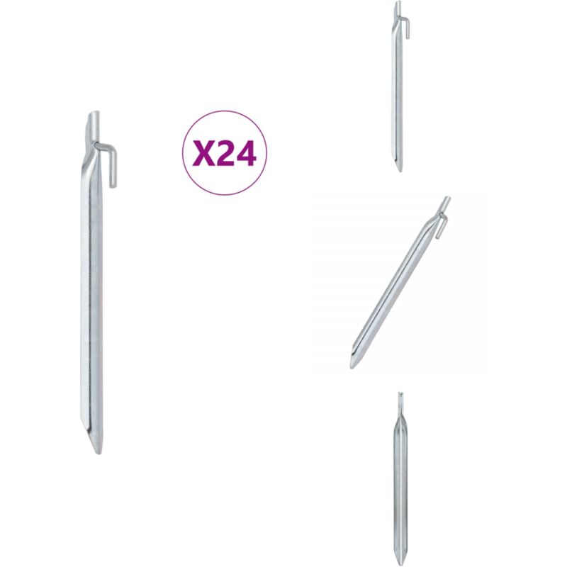Zeltheringe 24 Stk. V-Form 24 cm Ø20 mm Verzinkter Stahl - Campingausrüstung - Zeltheringe - V-förmiger Hering - Gartenbedarf - Caravan Zubehör
