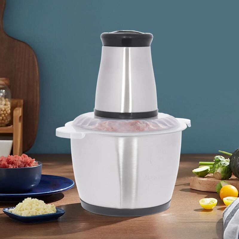 Zerkleinerer Küche Elektrisch, 3L Edelstahl Fleischwolf 300W 1000RPM Multizerkleinerer Elektrischer Mit 2 Geschwindigkeitsstufen für