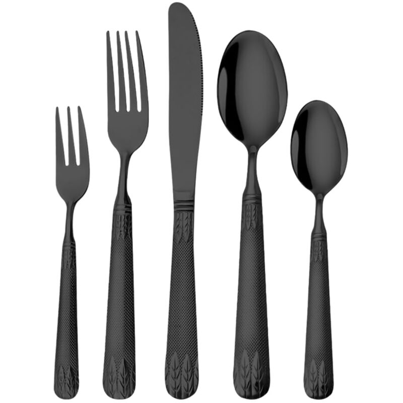 Zoternen 20er Set Besteck, Edelstahl-Besteck, Schwarz/Roségold, Besteckset mit Weizenmuster Design für 5, mit stilvollen Gabeln, Messern, Löffeln und
