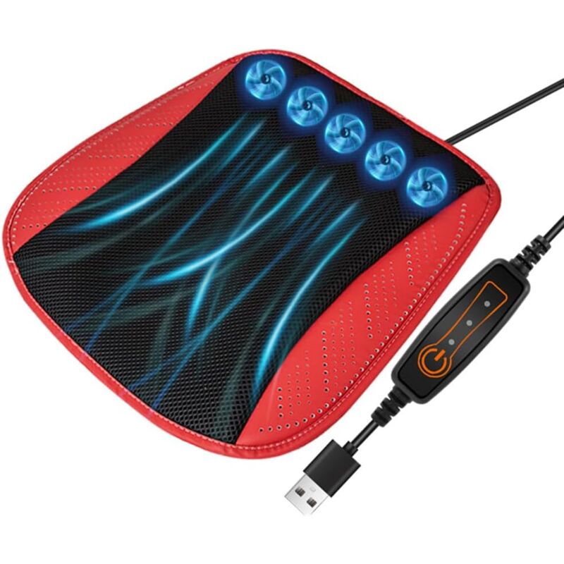 Autositz-Kühlmatte, belüftetes Sitzkissen, kühlendes Autositzkissen für optimalen Komfort für Auto- und Bürostühle, Rot, 5 x Ventilatoren - Zoternen