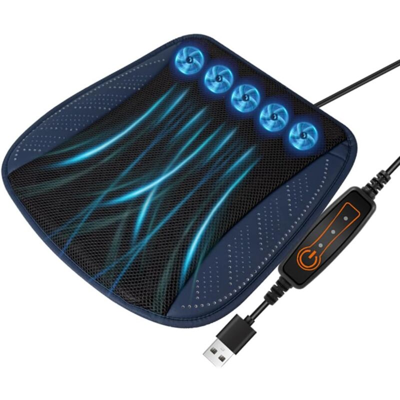 Zoternen Autositz-Kühlmatte, belüftetes Sitzkissen, kühlendes Autositzkissen für optimalen Komfort für Auto- und Bürostühle, blau, 5 x Ventilatoren