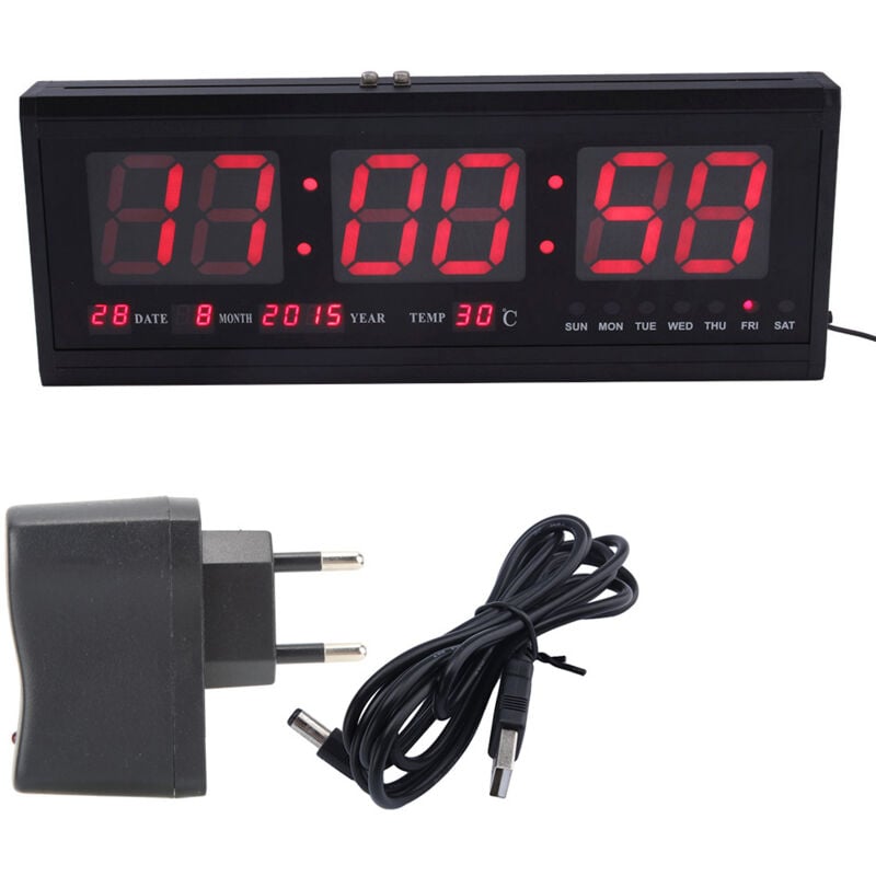 Digitale Wanduhr, 110-240 v Kalender und Temperaturanzeige LED-Glasuhr mit EU-Stecker für Zuhause, Klassenzimmer, Schlafzimmer, Büro - Zoternen