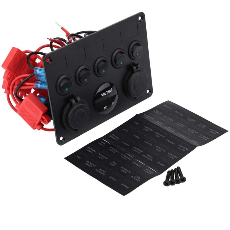 Zoternen - Kippschalter, 12-24V 5 Gang On/Off Kippschalter Panel Dual usb Voltmeter für Auto Boot Marine Truck(Grünes Licht)