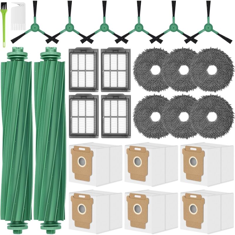 Zubehör für iRobot Roomba Plus 405 Combo / 505 Combo Ersatzteile für das 405er Set: 2 Walzenbürsten, 6 Staubbeutel, 6 Wischpads, 4 HEPA-Filter, 6