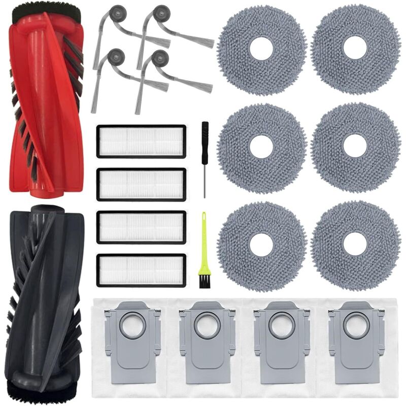 Zubehör für Roborock Qrevo Curve/Qrevo Edge/Qrevo Curv S5X/Qrevo Edge S5A, Teile mit 1 Hauptbürste, 4 HEPA-Filter, 6 Wischtücher, 4 Staubbeutel, 4
