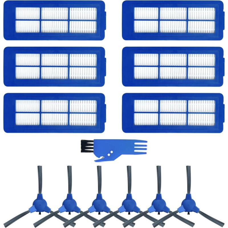 Zubehör für Saugroboter, passend für Eufy RoboVac 11S MAX/15C MAX/30C MAX/G30, 6 Filter + 6 Seitenbürsten + 1 blaue Reinigungsbürste
