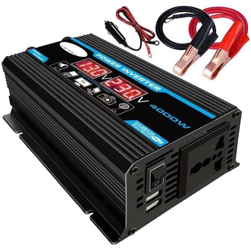 3000-W-Auto-Wechselrichter, 12 v auf 220 v Transformator mit universeller USB-Buchse, Ladegerät, modifizierter Sinus-Wechselrichter (Farbe: Schwarz