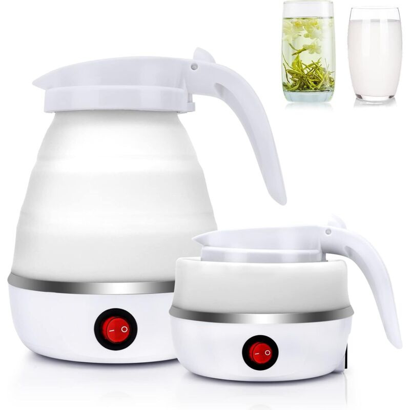 Zusammenklappbarer 0,6-Liter-Wasserkocher aus Silikon für unterwegs, Mini-Wasserkocher mit Edelstahlfuß für Camping und Urlaub, 600 W