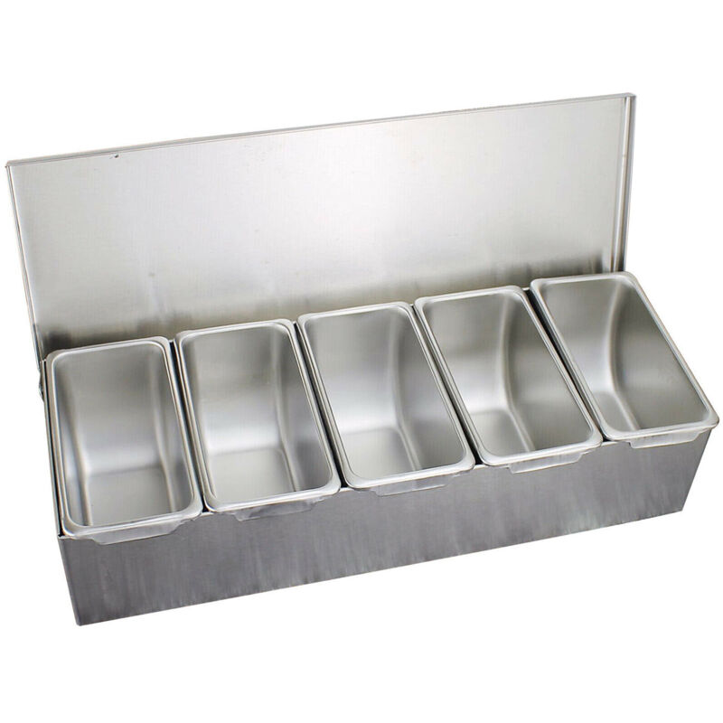 Zutatenbehälter Beilagenbehälter Zutatenbox mit 5 Einsätze Gastronomie Obstbox Obstkiste Gewürzbox Barbehälter Kit Edelstahl