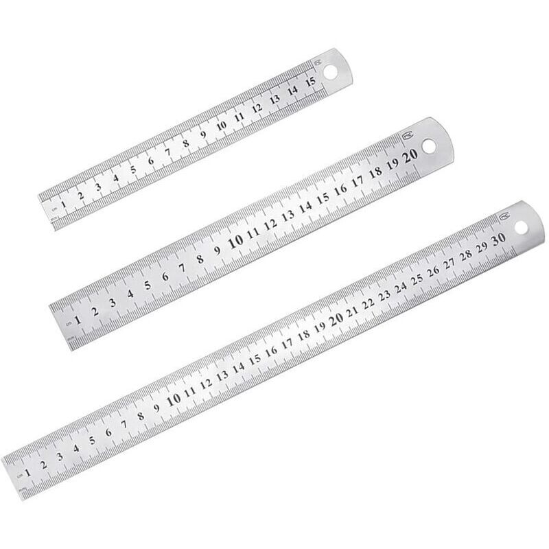 ZVD-3-teiliges Edelstahllineal, Präzisions-Lineal aus Metall, gerades Lineal-Set, 15 cm (6 Zoll), 20 cm (8 Zoll), 30 cm (12 Zoll), silbernes