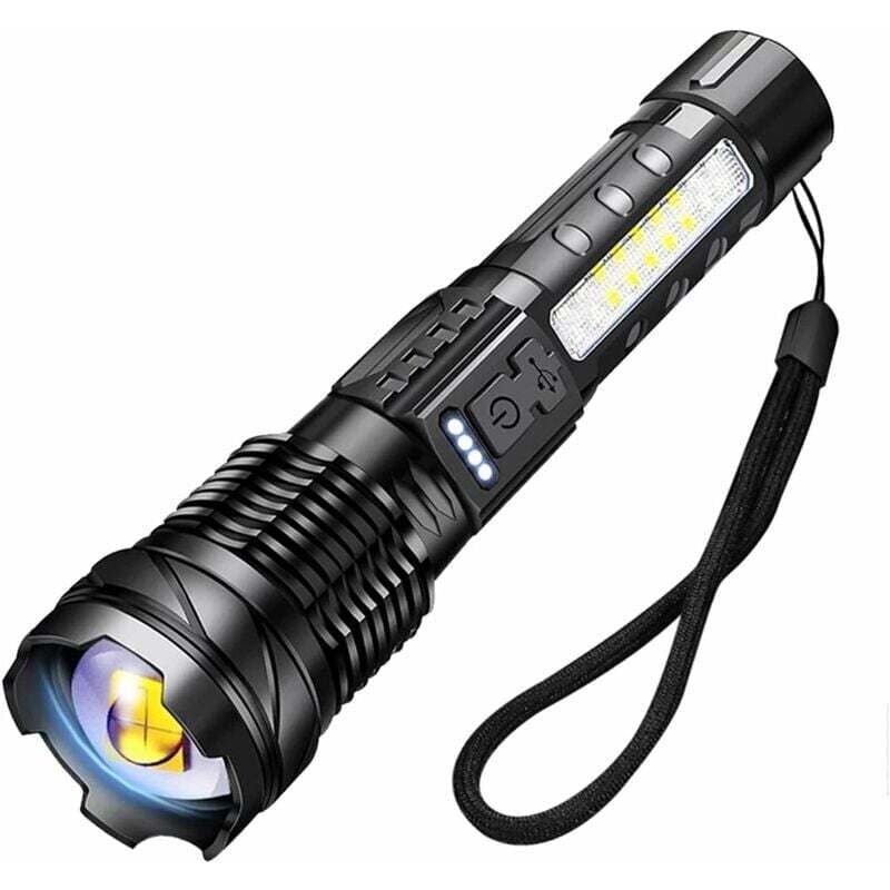 ZVD-A76 Ultrastarke LED-Taschenlampe, 20.000 Lumen, wiederaufladbare USB-Taschenlampe, 7 Modi, taktische Taschenlampe mit Clip für Camping, Wandern,