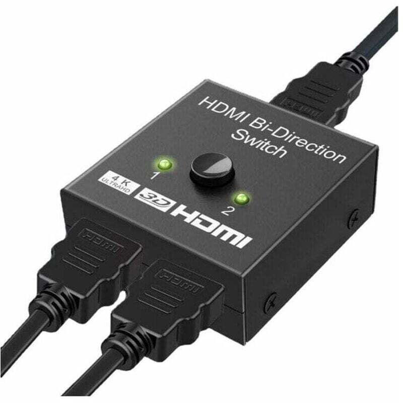 Commutateur hdmi bidirectionnel en aluminium avec prise en charge 4K 60Hz, capable de 1 entrée et 2 sorties, ou 2 entrées et 1 sortie Prend en charge
