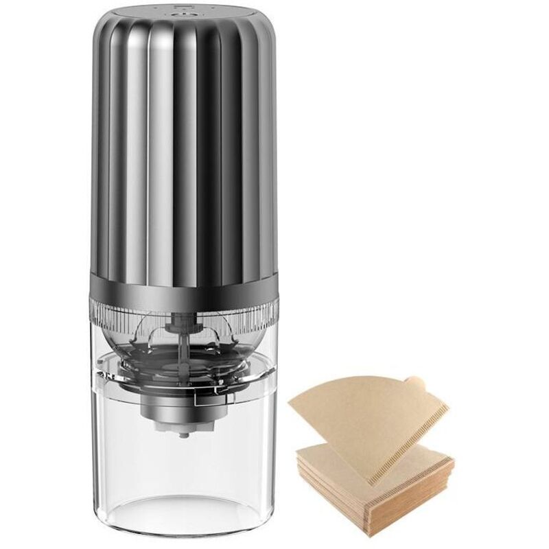 Elektrische Kaffeemühle mit 100 Kaffeefiltern, automatische, kompakte Kaffeemühle mit konischem Mahlwerk und Mehrfachmahleinstellung, wiederaufladbar
