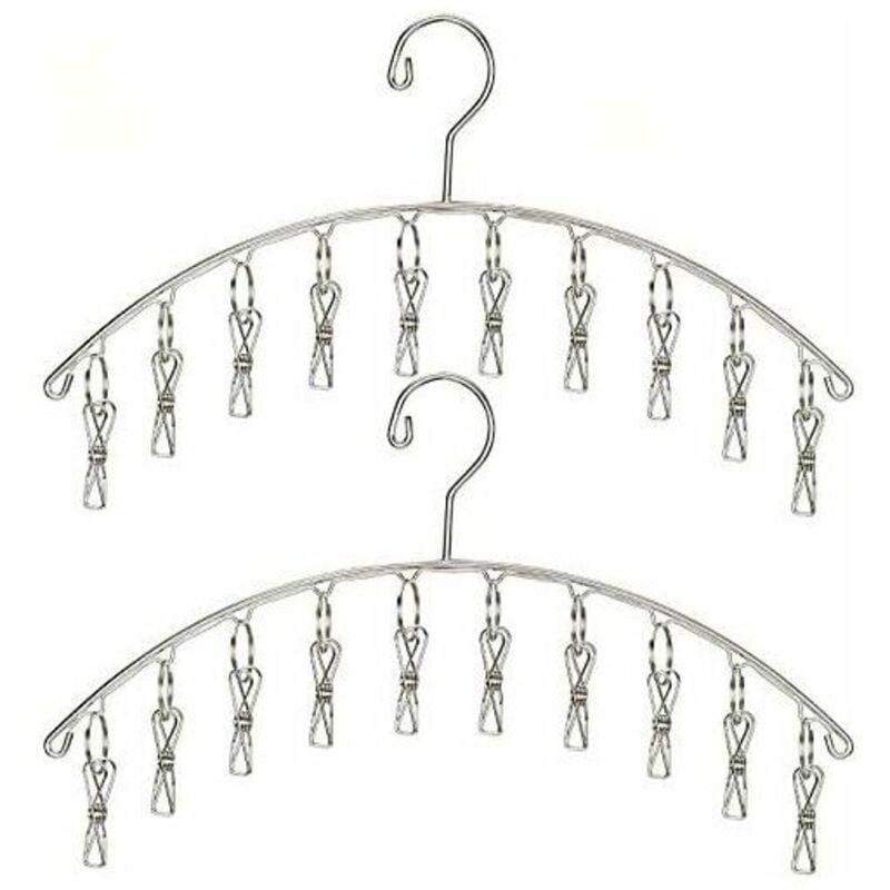 ZVD Kleiderbügel mit 10 Clips, Edelstahl, Winddicht, zum Trocknen von Socken, BHs, Unterwäsche, Babykleidung, Mützen, Schals, Handtüchern, Hosen und