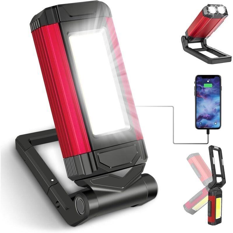 ZVD - Lampe de travail puissante rechargeable, lampe d'atelier avec base magnétique, lampe de poche étanche IPX6, lumière mécanique 7 modes pour