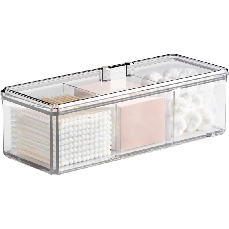 ZVD Make-up-Organizer 3 Fächer, Make-up-Organizer mit Deckel, Parfümaufbewahrung, Wattestäbchenbox, Make-up-Organizer für Badezimmer, Schminktisch,