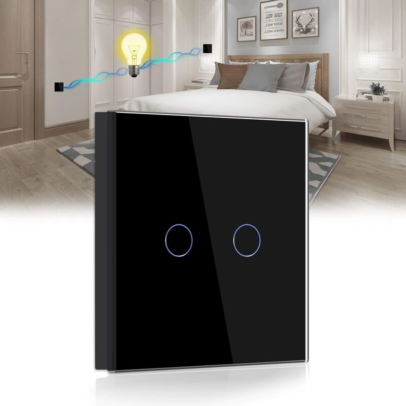 Memkey - Zwei-Wege-Touch-Schalter, Schwarz, 2-Wege-Lichtschalter mit LED-Anzeige, Touch-Schalter mit Touch-Sensor, Kristallglas-Panel, kein