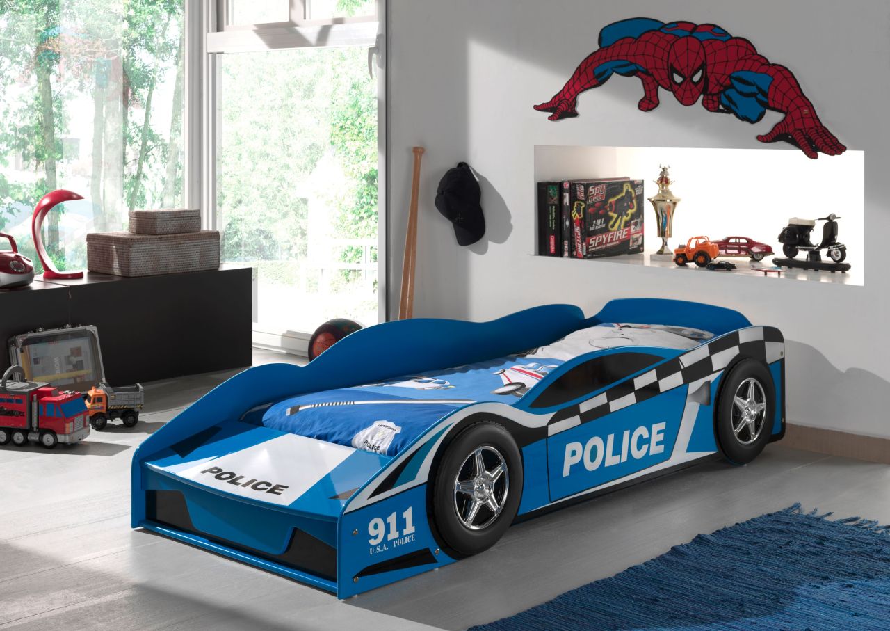 Vipack: Autobett 'POLICE CAR' 70 x 140 mit Lattenrost - Kinderbett Juniorbett