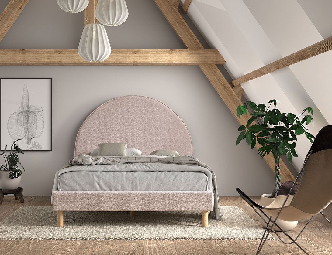 Set Polsterbett 140x200 Lattenrost Jugendbett rund Stoff Doppelbett Bett Rosa