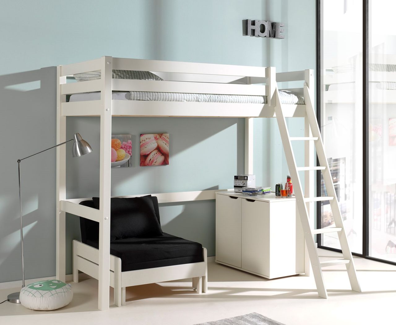 Vipack: 'PINO' Hochbett Höhe 190 in 90 x 200 incl. Kommode und Sessel - Weiß