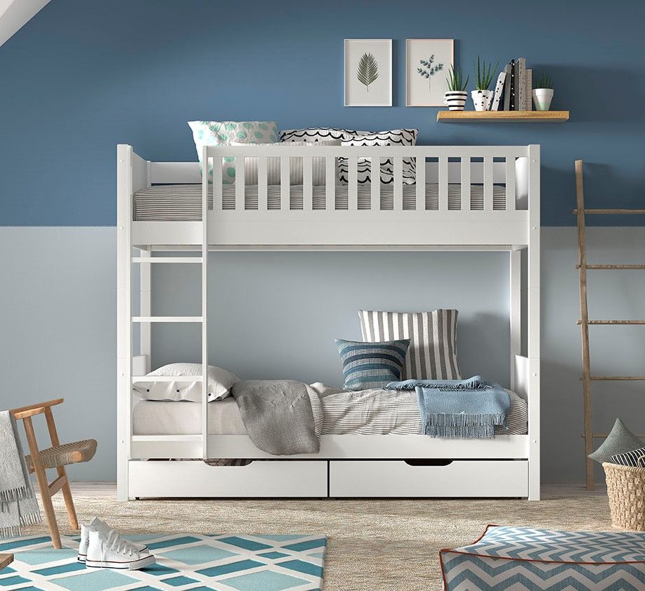 Etagenbett Stockbett Kinderbett 90x200 Weiß Holz Hochbett Bettschublade Möbel