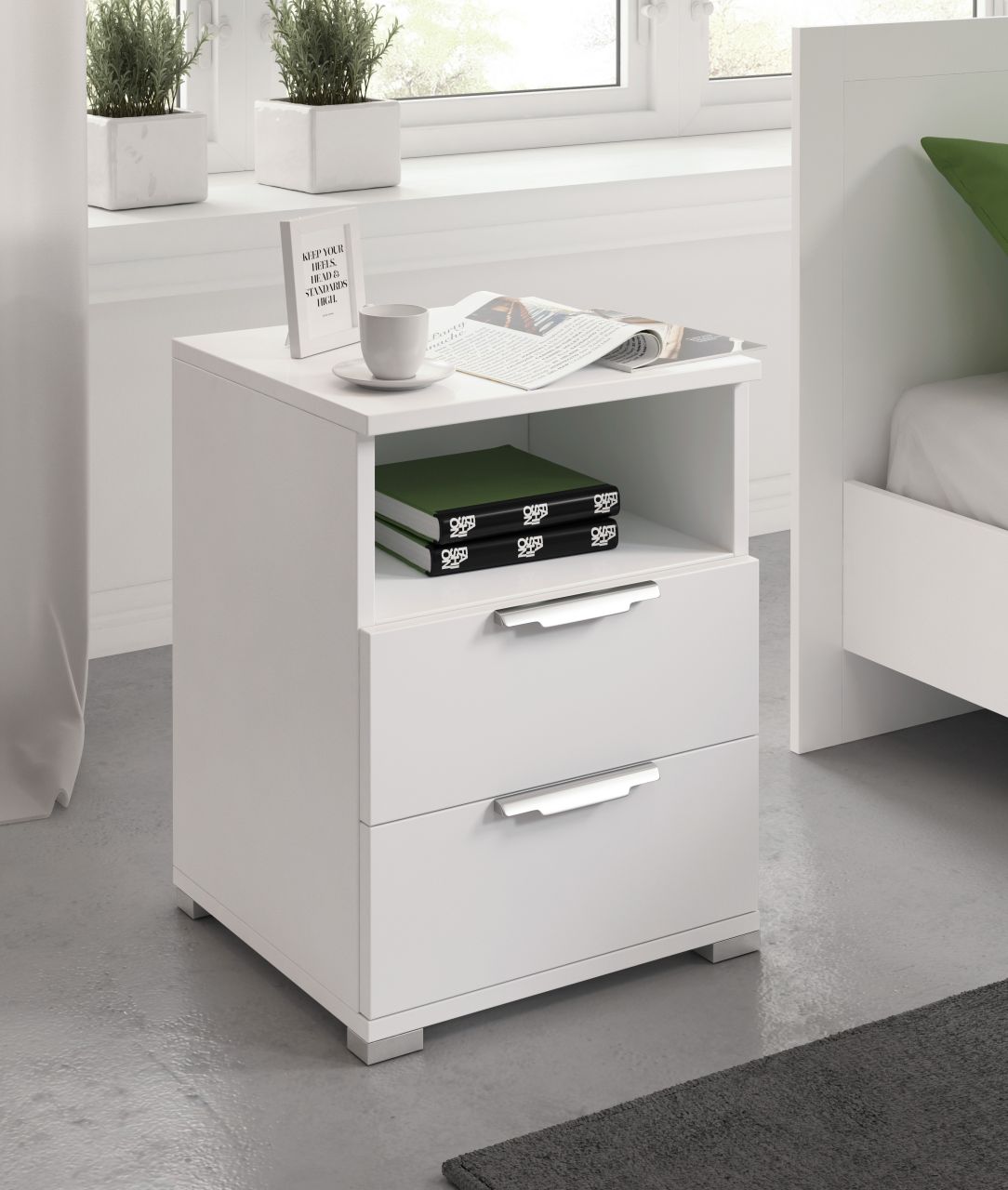 Nachtkonsole 2S Nachttisch Nachtkommode Beistelltisch Nachtschrank Weiß