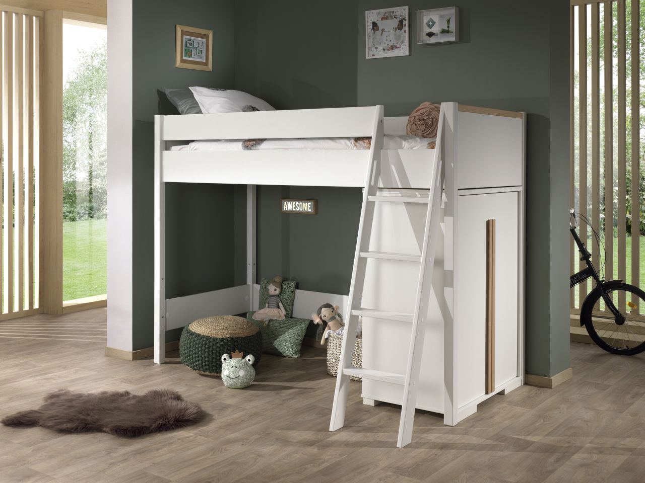 Set Hochbett 90 x 200 Wäscheschrank - Kinderzimmer Jugendbett
