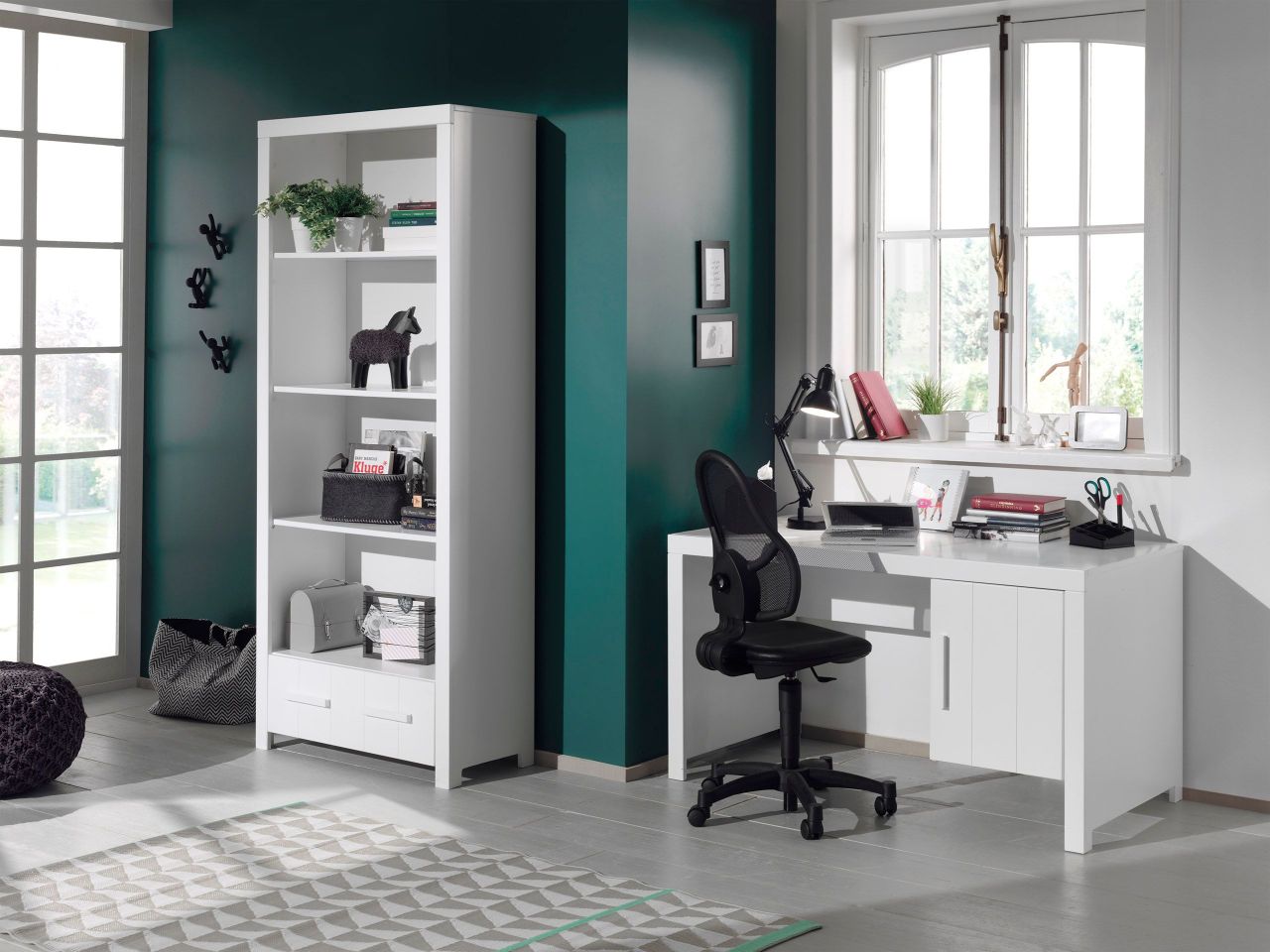 Vipack: Set 'ERIK' mit Schreibtisch und Regal - Jugend-/ Kinderschreibtisch-Weiß