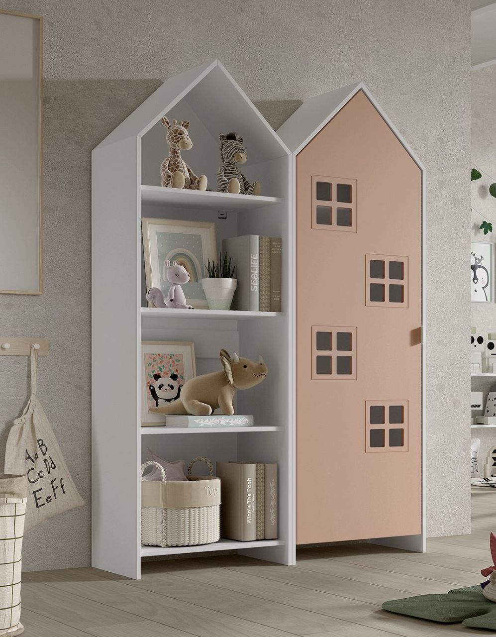 Set: Schrank und Regal 'CASAMI BRUGES' Jugendschrank Wäscheschrank Weiß / Pink