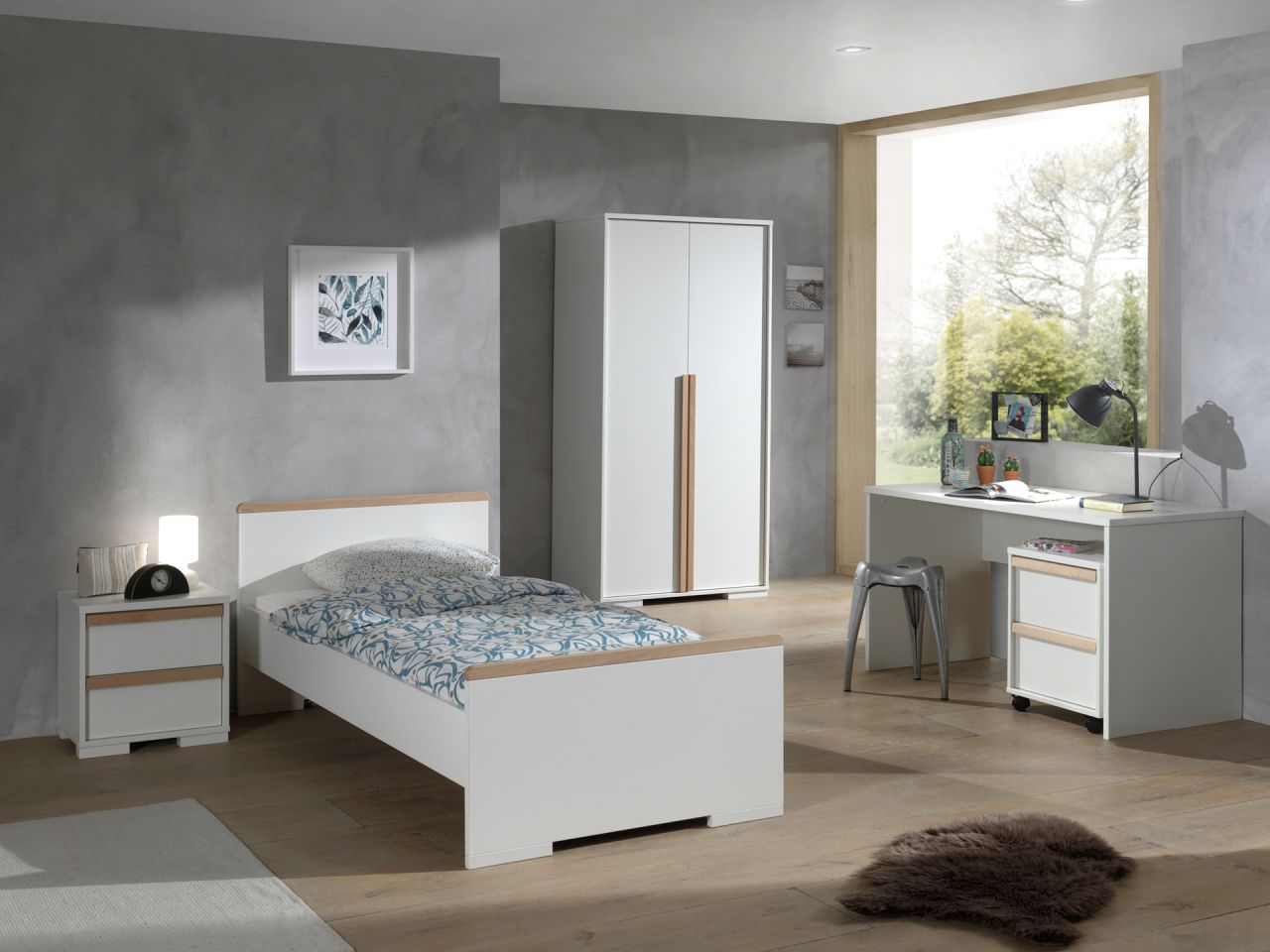 Vipack: Artikelset 'LONDON' 5-Teilig- Kinderzimmerset Jugendzimmer -Weiß/ Buche